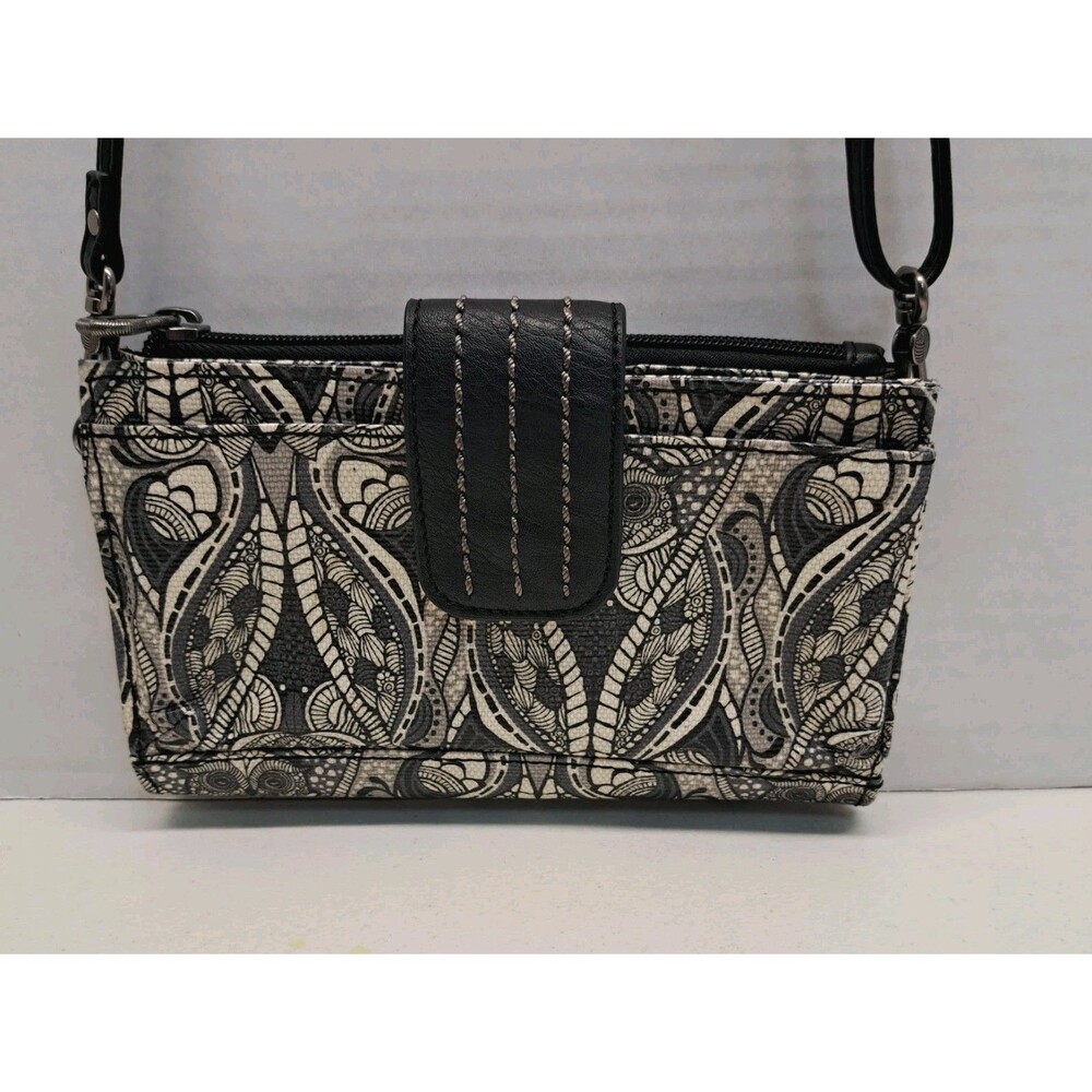 Sakroots Owl Printed Black/Ivory Adjustable Strap Crossbody Wallet/Purse - Picture 2 of 10